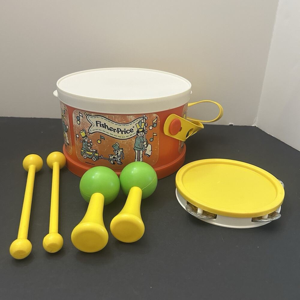 Vintage Fisher-Price 1979 Drum Set Toy w/Accessories #921 Incomplete READ